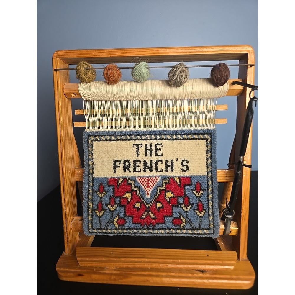 Vintage Tabletop Wood Weaving Loom Salesman Sample Wool Rug Persian Turkish